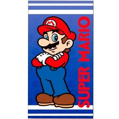Toalha com personagem Super Mario e texto 'SUPER MARIO'
