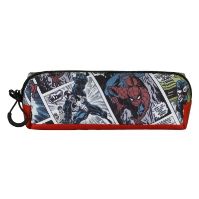 Estojo escolar Homem-Aranha com padrão de banda desenhada e base vermelha