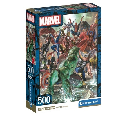 Caixa de puzzle Marvel 500 peças com imagem de super-heróis