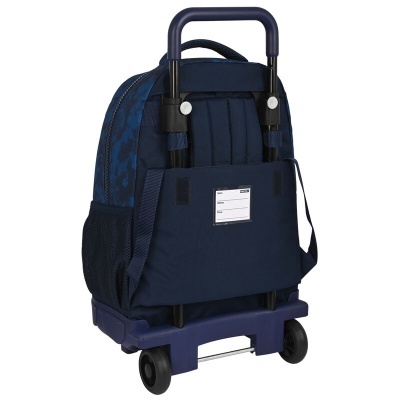 Mochila azul com carrinho e rodas pretas