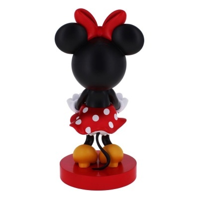 Boneco de Minnie Mouse visto de costas com vestido vermelho com bolinhas brancas