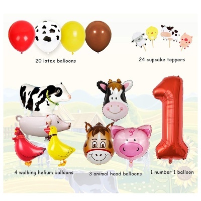 Balões e toppers para festa com tema de animais e número 1 vermelho