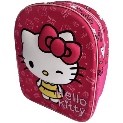 Mochila infantil rosa com estampa Hello Kitty e texto