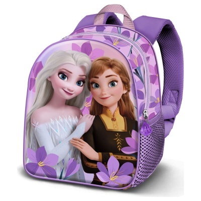 Mochila infantil lilás com estampa das personagens Elsa e Anna do Frozen