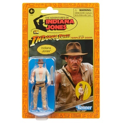 Figura de ação Indiana Jones em embalagem blister laranja e amarelo