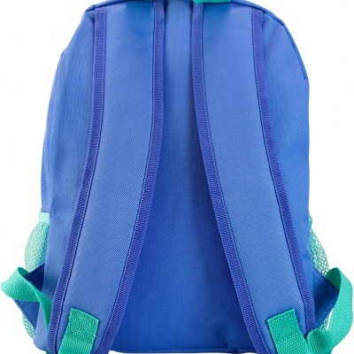 Mochila azul com alças verde-azuladas acolchoadas