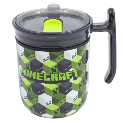 Caneca de plástico com padrão Minecraft verde e preta