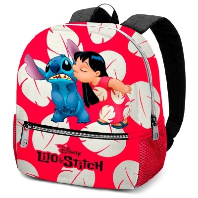 Mochila infantil Lilo & Stitch com estampa vermelha e branca e alças pretas