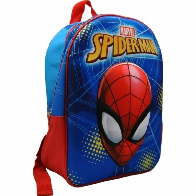 Mochila infantil azul e vermelha com estampa do Spider-Man