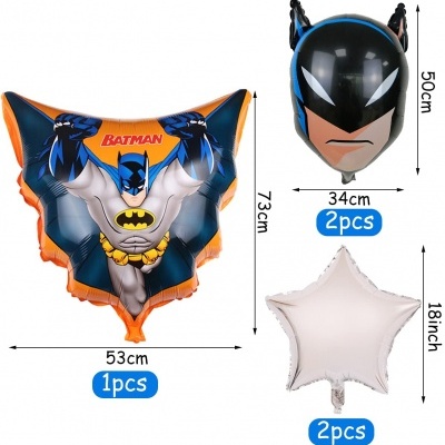 Balões de aniversário do Batman com balão em forma de morcego, cabeça e estrelas