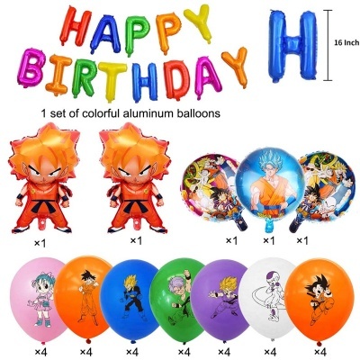balões coloridos HAPPY BIRTHDAY e balões com personagens animados