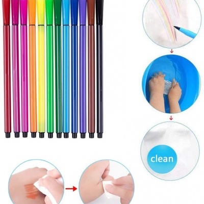 Conjunto de 12 canetas coloridas com demonstração de remoção da tinta