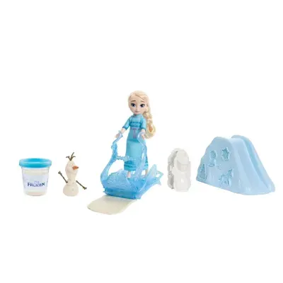 Brinquedo Disney Frozen com figura da Elsa, Olaf e acessórios azuis e brancos