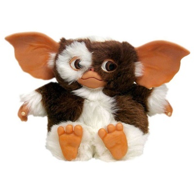 Boneco de peluche Gizmo castanho e branco com orelhas laranja grandes