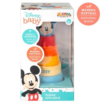 Torre de anéis apilables Disney Baby de madeira natural com figura de Mickey Mouse