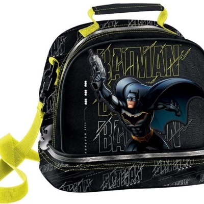 Mochila pequena com estampa do Batman e alça amarela