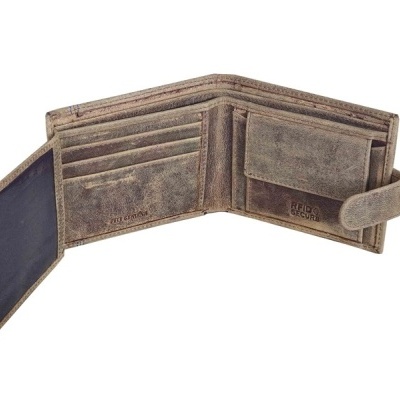 Carteira masculina castanha em pele com compartimentos para cartões e moedas