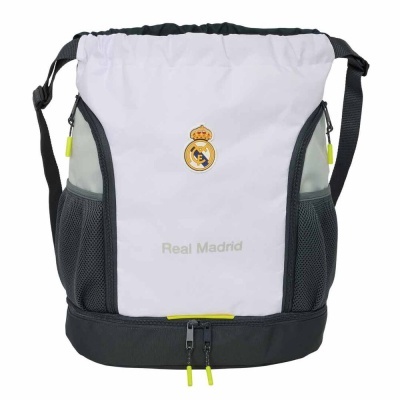 Mochila desportiva Real Madrid branca e preta com logo e texto