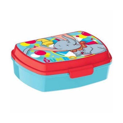recipiente de plástico com tampa vermelha e base azul decorada com Dumbo