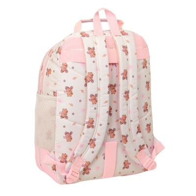 Mochila branca com padrão de ursos cor-de-rosa para criança