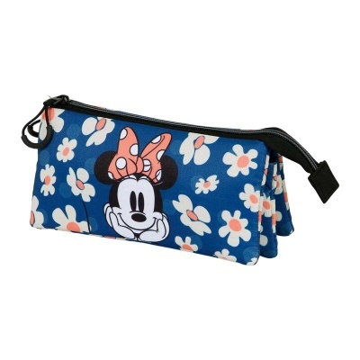Estojo escolar azul com Minnie Mouse e flores brancas e salmão