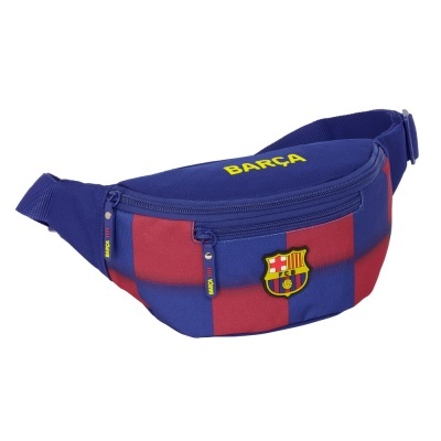 Bolsa de cintura azul com padrão vermelho e azul do FC Barcelona e logótipo