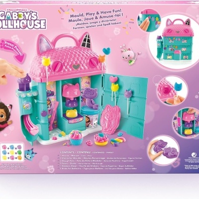 Casa de bonecas Gabby's Dollhouse rosa com acessórios e embalagem colorida