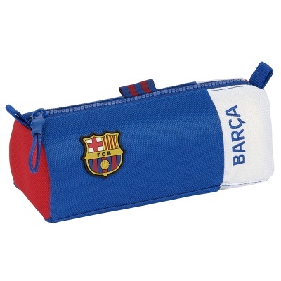 Estojo retangular FC Barcelona azul e branco com emblema e fecho de correr azul