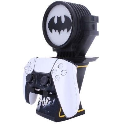 Suporte para comando branco e preto com ícone do Batman e base preta com detalhes amarelos