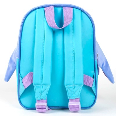 Mochila infantil azul clara com alças lilás