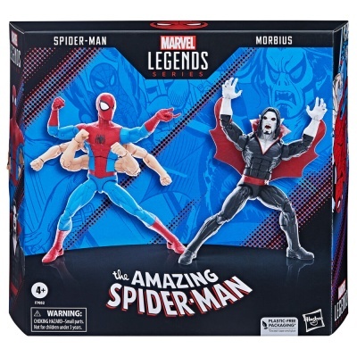 Caixa com figuras de ação Spider-Man e Morbius Marvel Legends