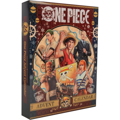Calendário do advento One Piece com personagens do anime e 24 portas numeradas