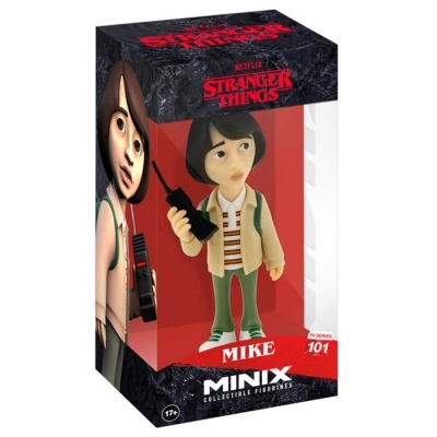 Figura colecionável Minix de Mike da série Stranger Things com rádio comunicador em caixa
