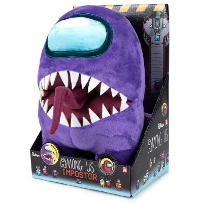 Pelúcia do personagem 'Impostor' do jogo Among Us em caixa