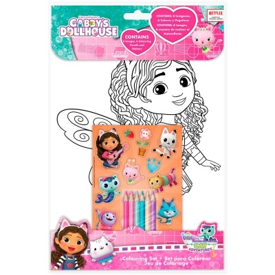 Conjunto de colorir Gabby's Dollhouse com lápis de cor e autocolantes