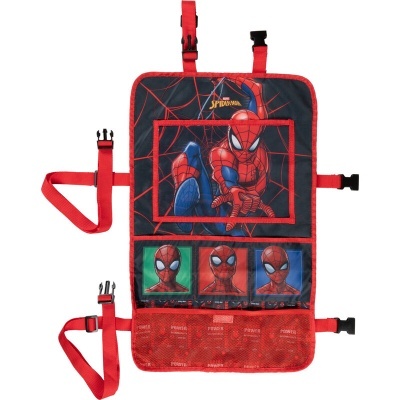 Organizador de carro Homem-Aranha com bolsas transparentes e presilhas vermelhas
