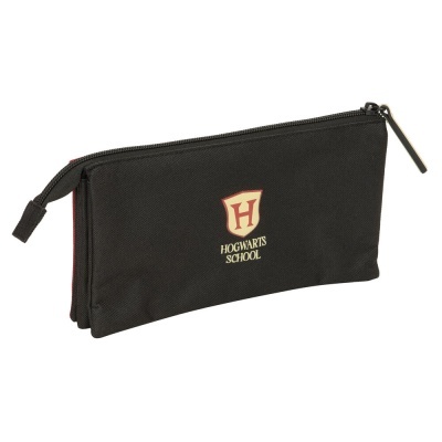 Estojo escolar preto com fecho e logótipo HOGWARTS SCHOOL