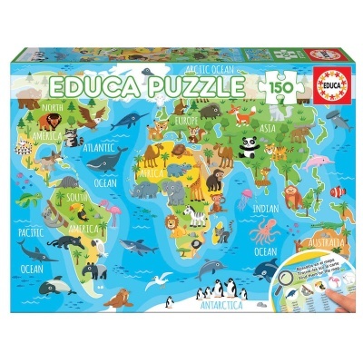 Quebra-cabeças EDUCA PUZZLE 150 peças mapa do mundo colorido com animais