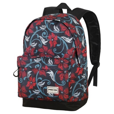 Mochila floral com alças pretas e bolso frontal