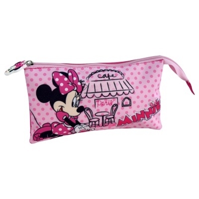 Estojo escolar rosa com estampa da Minnie Mouse e café Paris