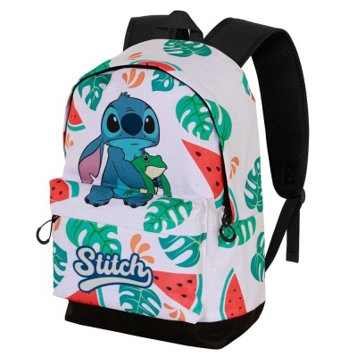 Mochila com estampa da personagem Stitch e folhas verdes