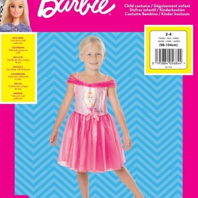Roupa de criança Barbie 3-4 anos vestido rosa brilhante com tule.