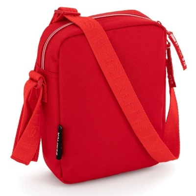Mala tiracolo vermelha de tecido com fecho de correr
