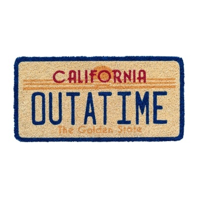 Tapete placa de matrícula CALIFORNIA OUTATIME em bege, azul e vermelho