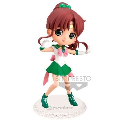 Figura colecionável personagem feminina roupa verde e branca base transparente