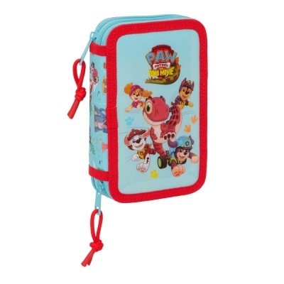 Estojo escolar azul claro e vermelho com personagens Paw Patrol