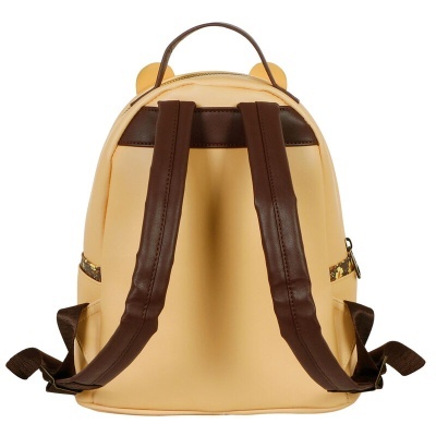 mochila bege com alças castanhas escuras e orelhas decorativas