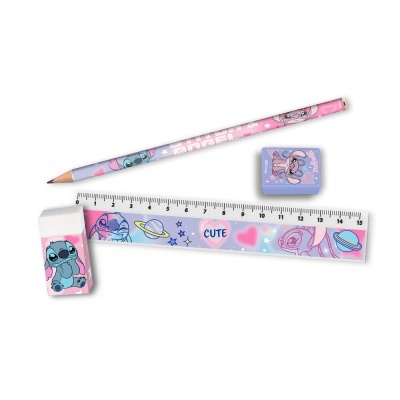 Conjunto escolar com tema Stitch em rosa e azul