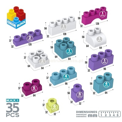 Peças de construção coloridas de plástico com várias formas e cores