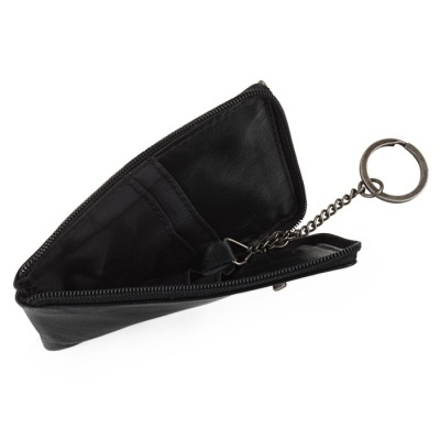 Carteira preta com fecho e porta-chaves em cadeia